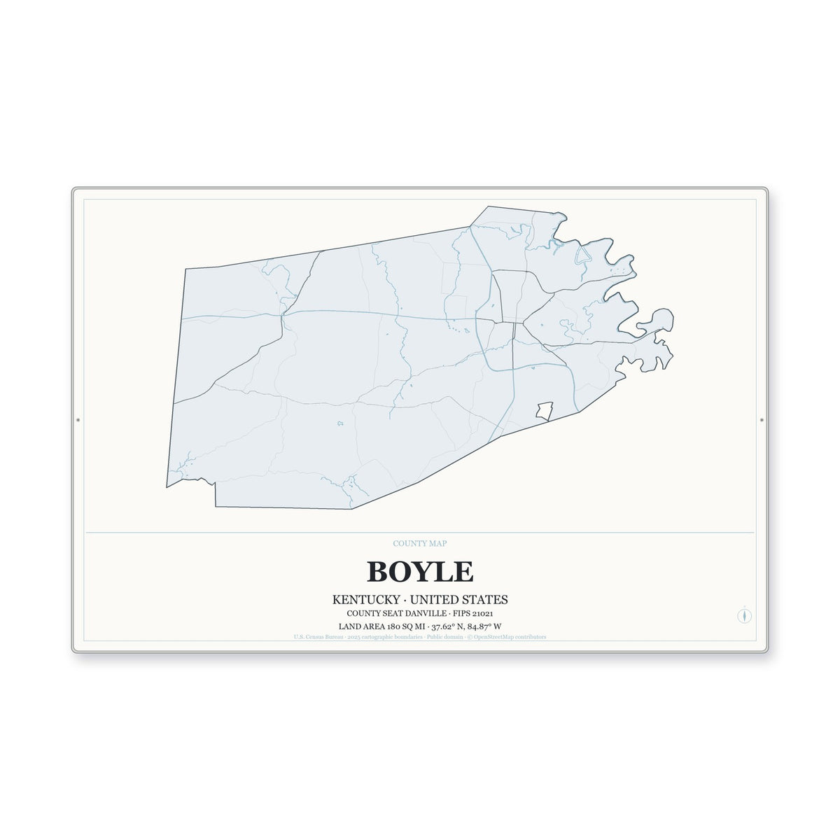 Boyle County, Kentucky Map Aluminum Sign in Gallery Air style