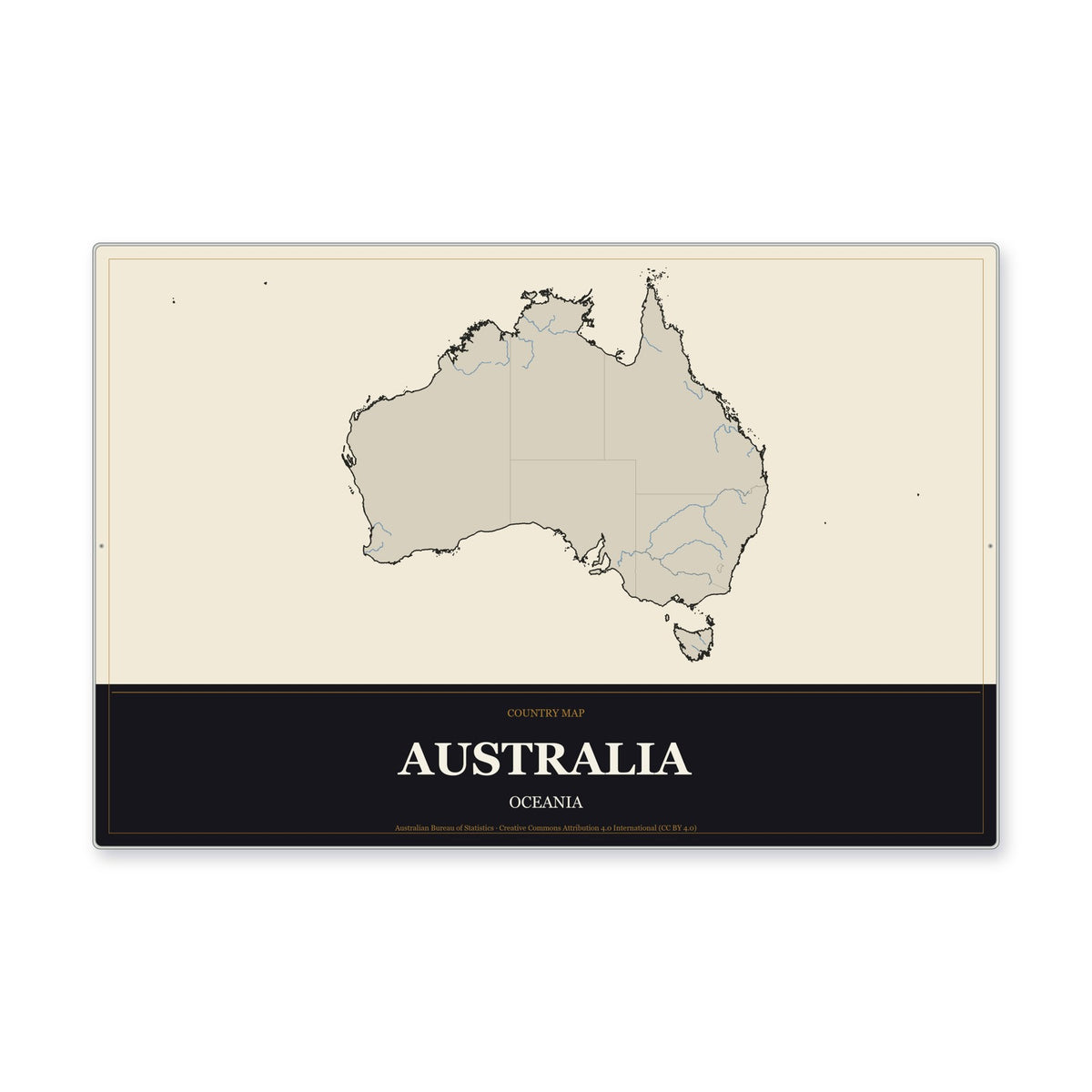 Australia Country Map Aluminum Sign in Museum Plaque style