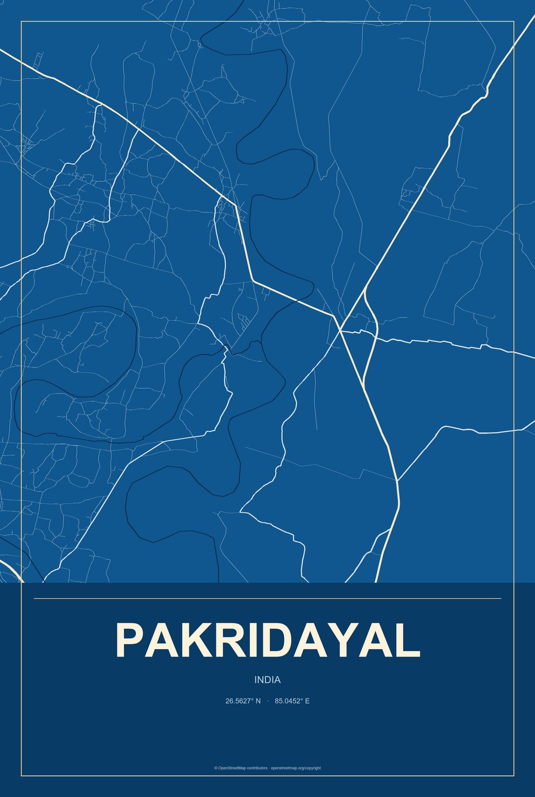 Pakridayal, India City Map Aluminum Sign in Harbor Cobalt style