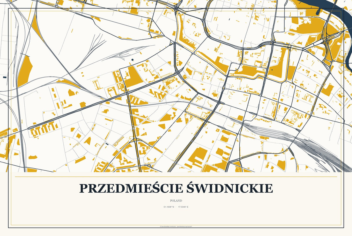 Przedmieście Świdnickie, Poland City Map Aluminum Sign in Citrine Modern style