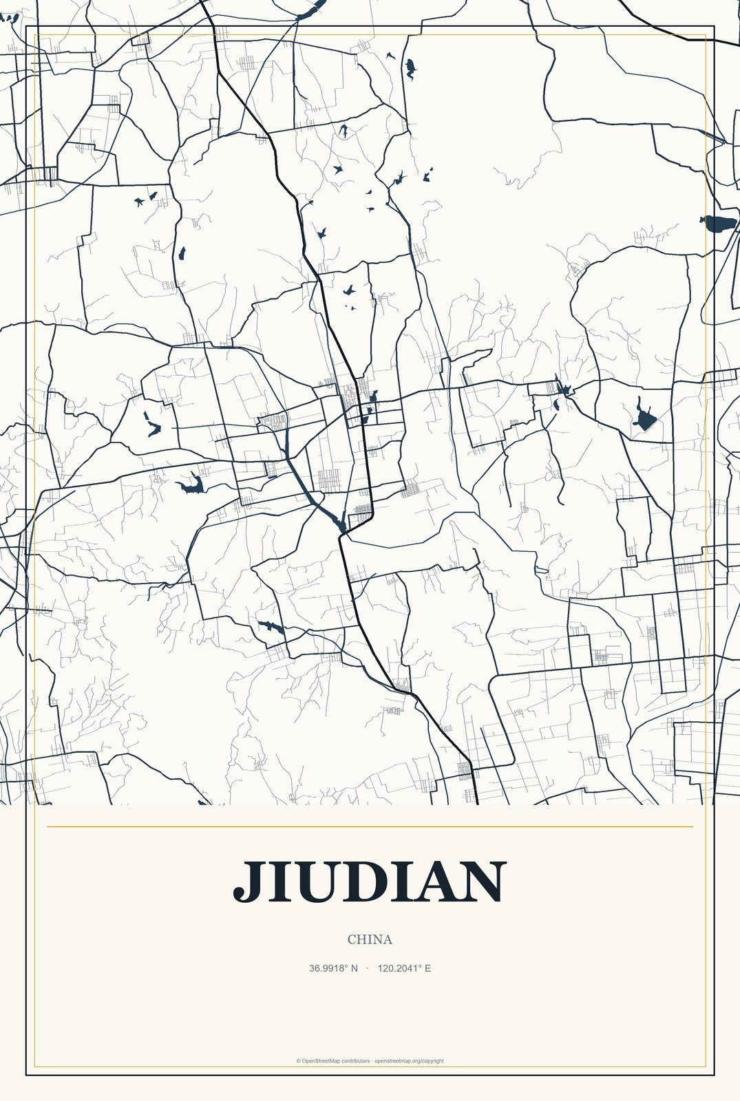 Jiudian, China City Map Aluminum Sign in Citrine Modern style