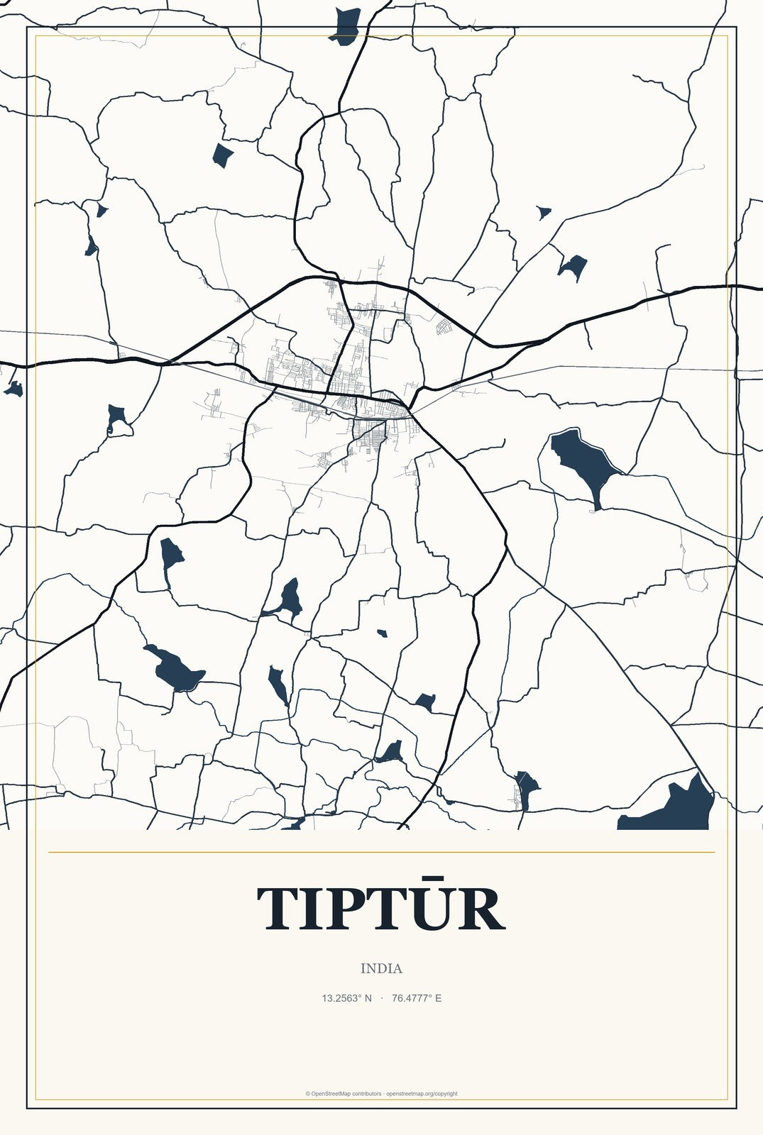 Tiptūr, India City Map Aluminum Sign in Citrine Modern style