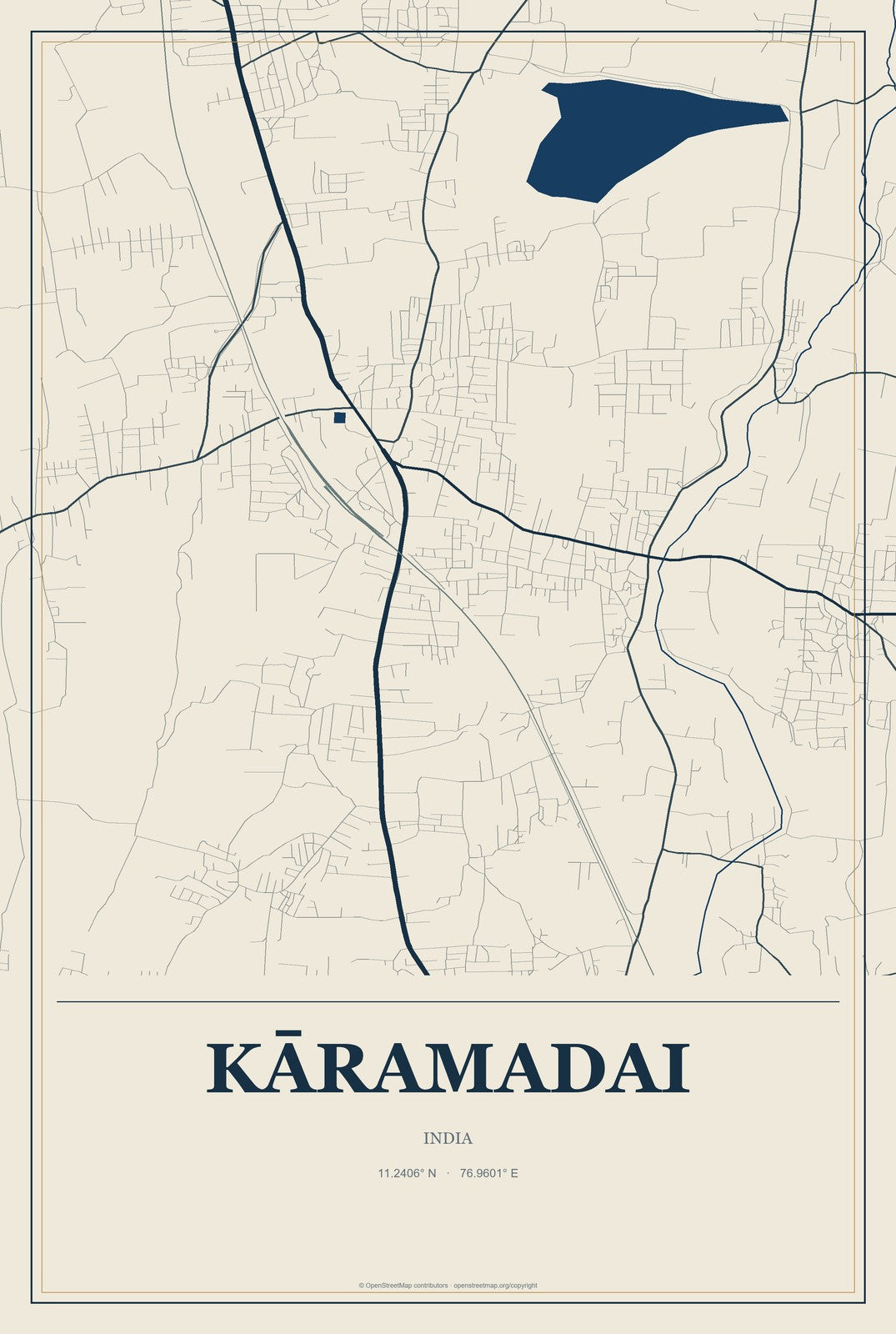 Kāramadai, India City Map Aluminum Sign in Coastal Cutout style