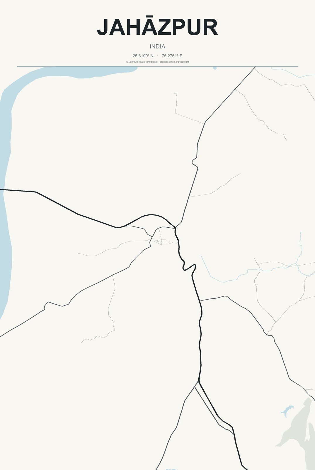 Jahāzpur, India City Map Aluminum Sign in Headline Atlas style