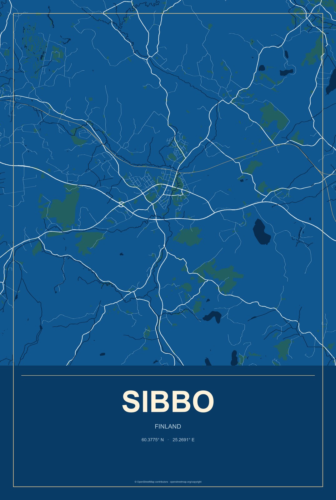 Sibbo, Finland City Map Aluminum Sign in Harbor Cobalt style