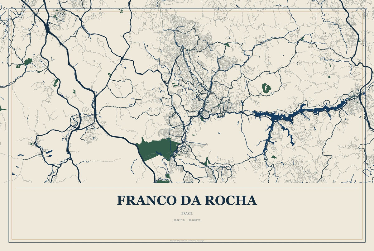 Franco da Rocha, Brazil City Map Aluminum Sign in Coastal Cutout style