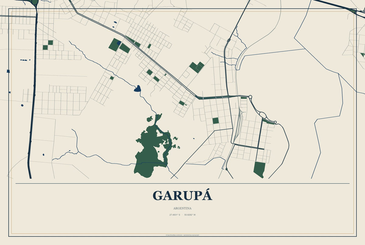 Garupá, Argentina City Map Aluminum Sign in Coastal Cutout style