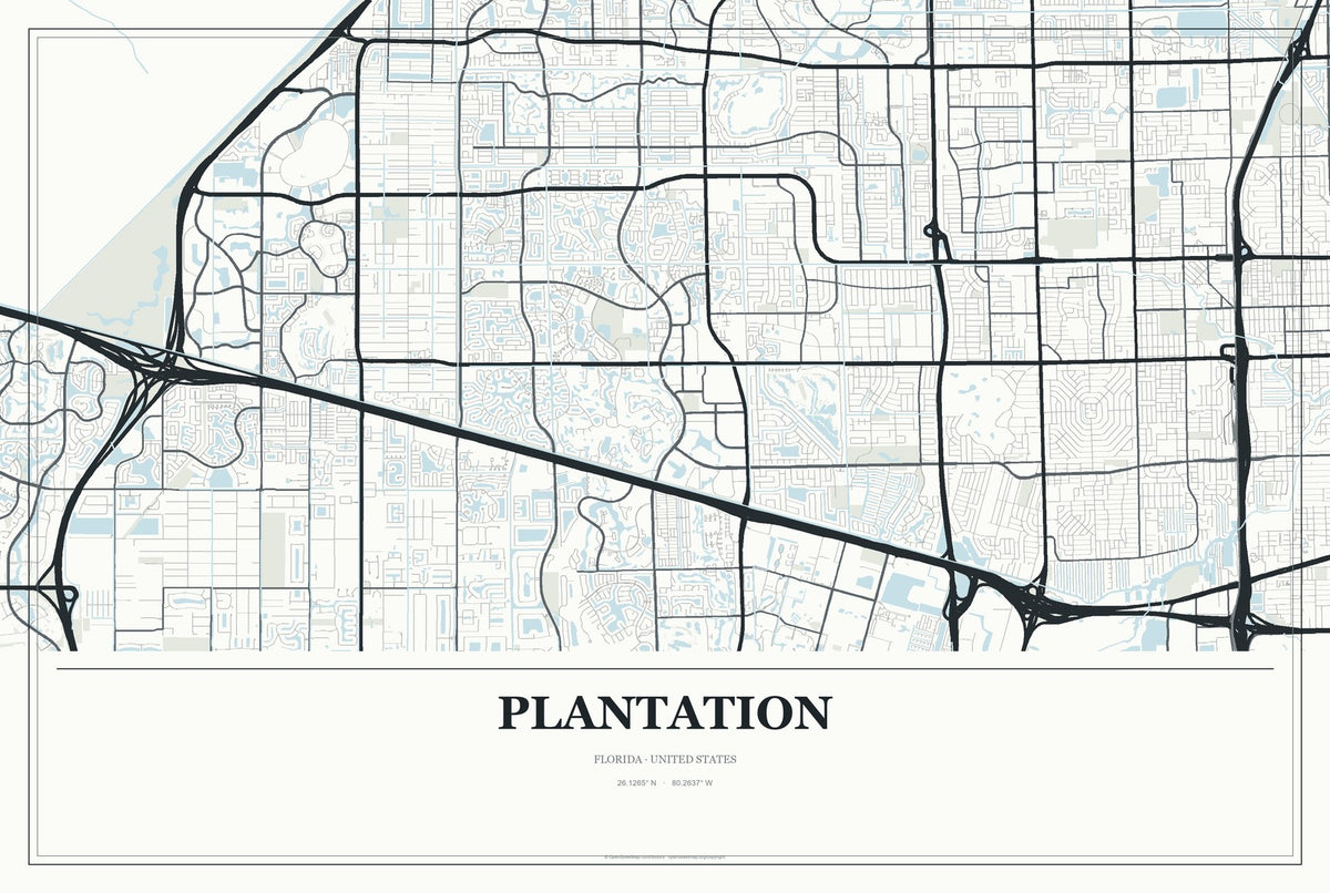 Plantation, Florida City Map Aluminum Sign in Gallery Air style
