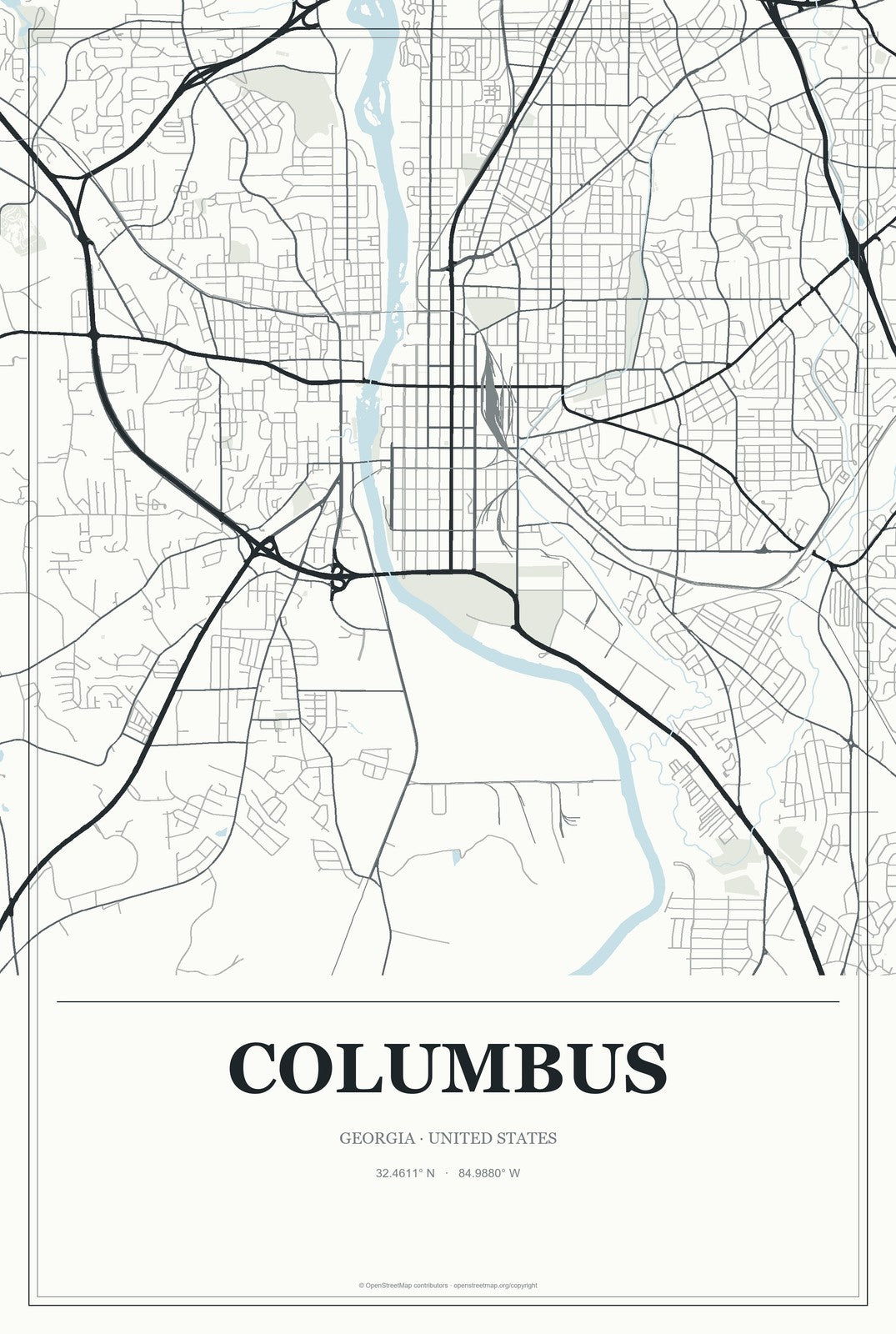 Columbus, Georgia City Map Aluminum Sign in Gallery Air style