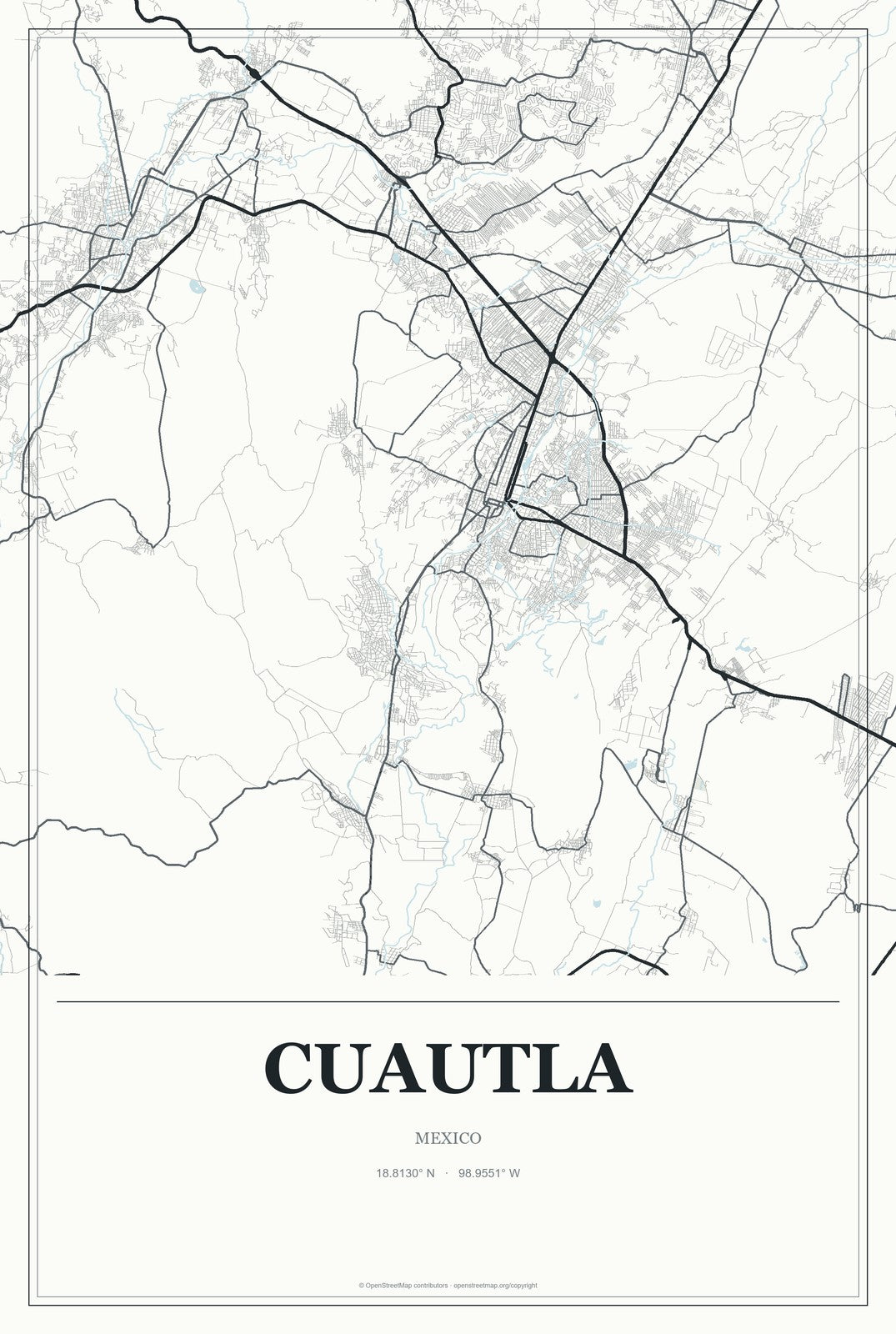 Cuautla, Mexico City Map Aluminum Sign in Gallery Air style