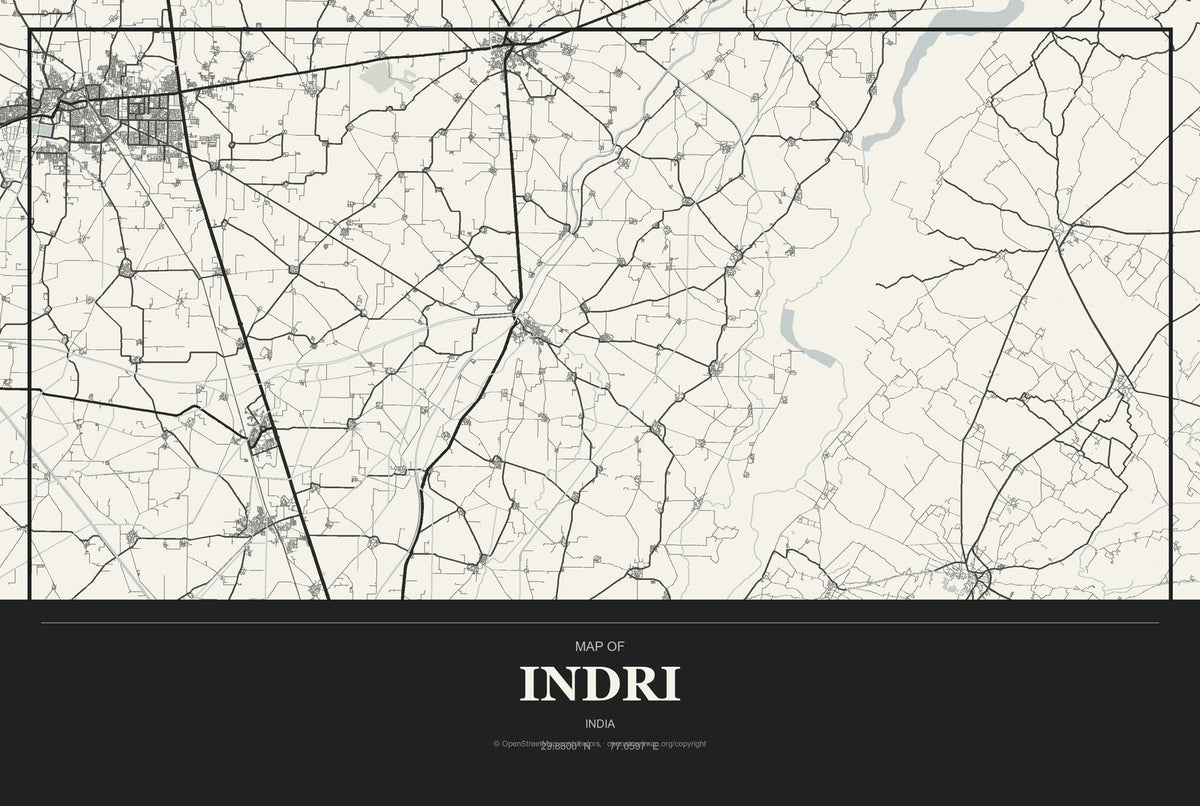 Indri, India City Map Aluminum Sign in Museum Plaque style