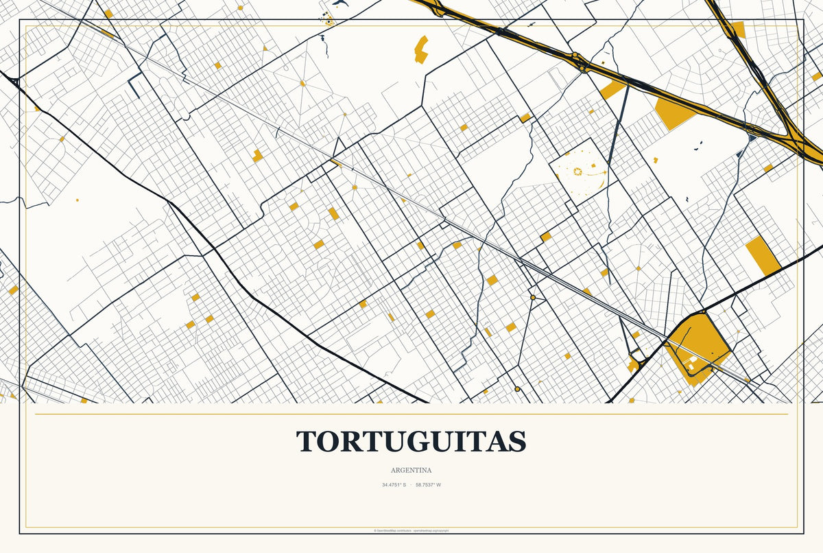 Tortuguitas, Argentina City Map Aluminum Sign in Citrine Modern style