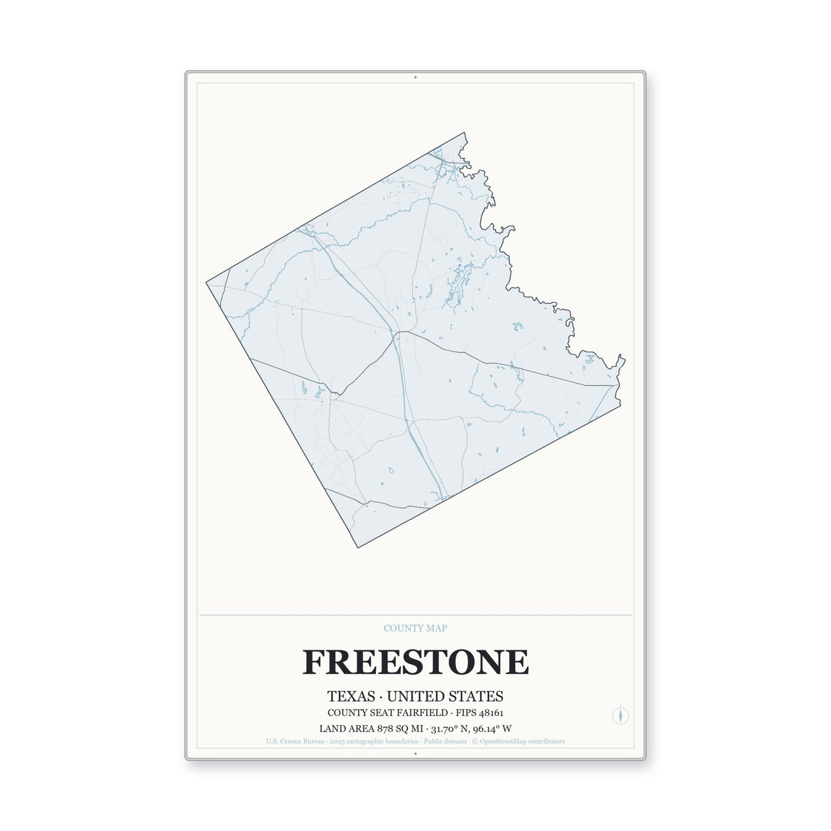Freestone County, Texas Map Aluminum Sign in Gallery Air style
