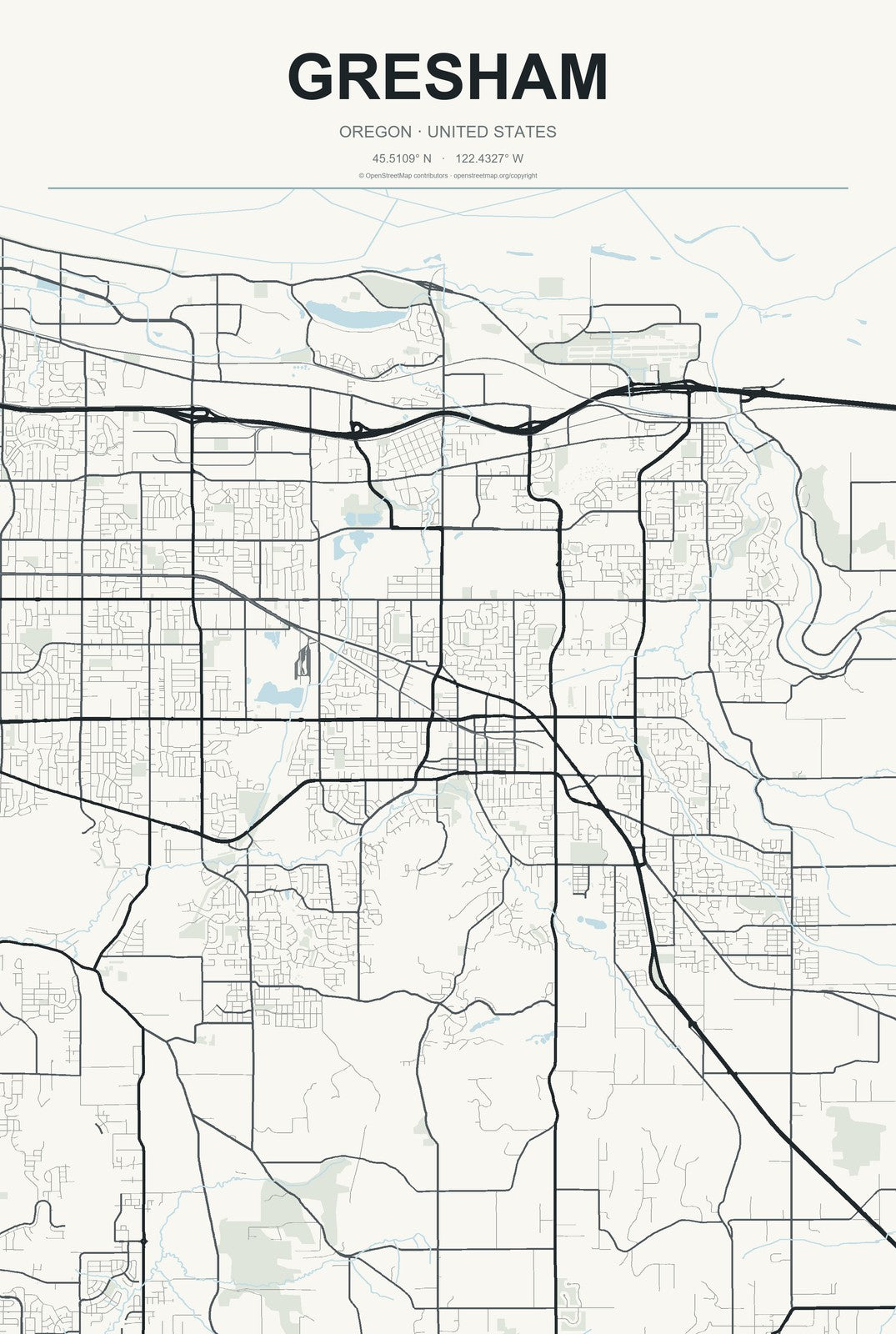 Gresham, Oregon City Map Aluminum Sign in Headline Atlas style