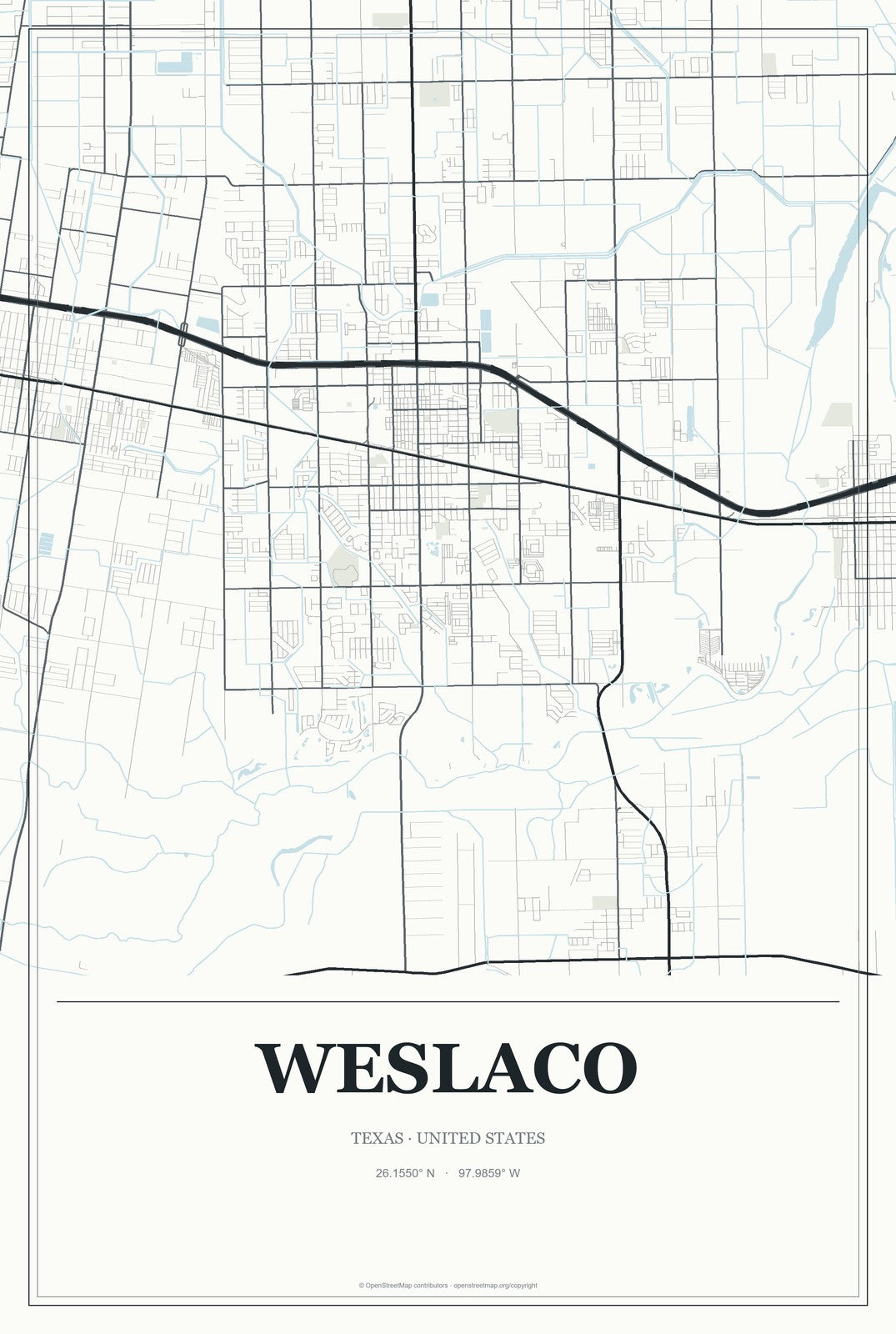 Weslaco, Texas City Map Aluminum Sign in Gallery Air style