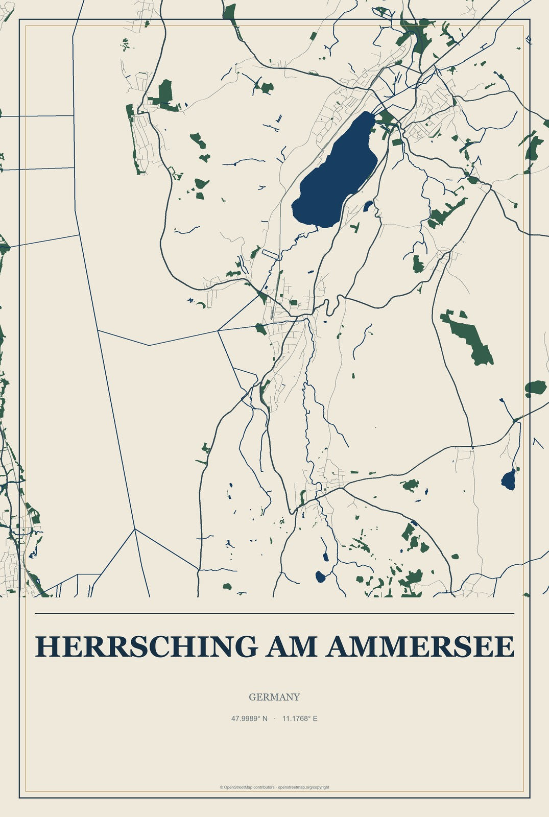 Herrsching am Ammersee, Germany City Map Aluminum Sign in Coastal Cutout style