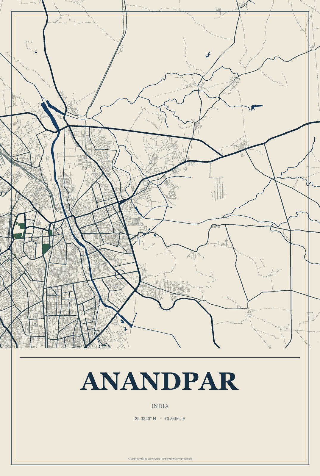 Anandpar, India City Map Aluminum Sign in Coastal Cutout style
