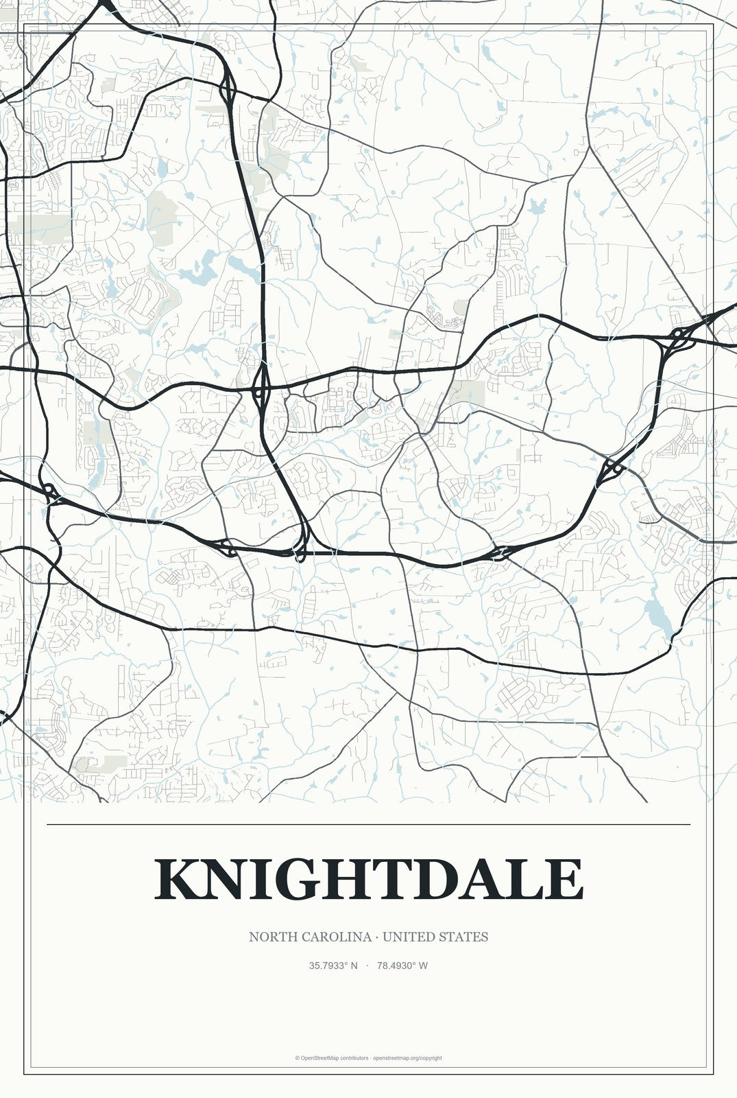 Knightdale, North Carolina City Map Aluminum Sign in Gallery Air style