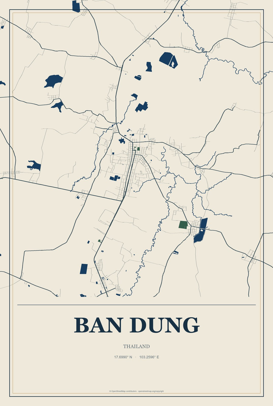 Ban Dung, Thailand City Map Aluminum Sign in Coastal Cutout style