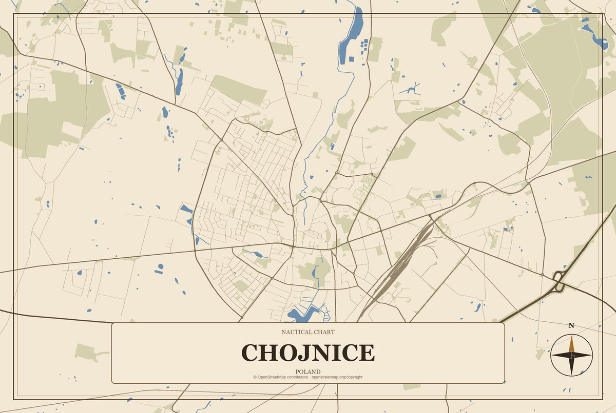 Chojnice, Poland City Map Aluminum Sign in Heritage Nautical style
