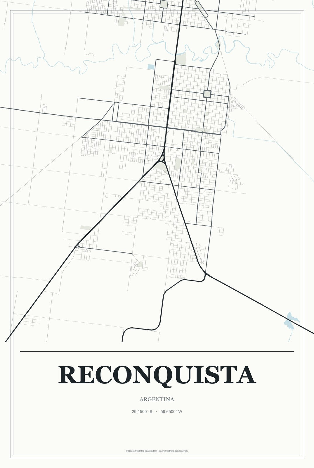 Reconquista, Argentina City Map Aluminum Sign in Gallery Air style