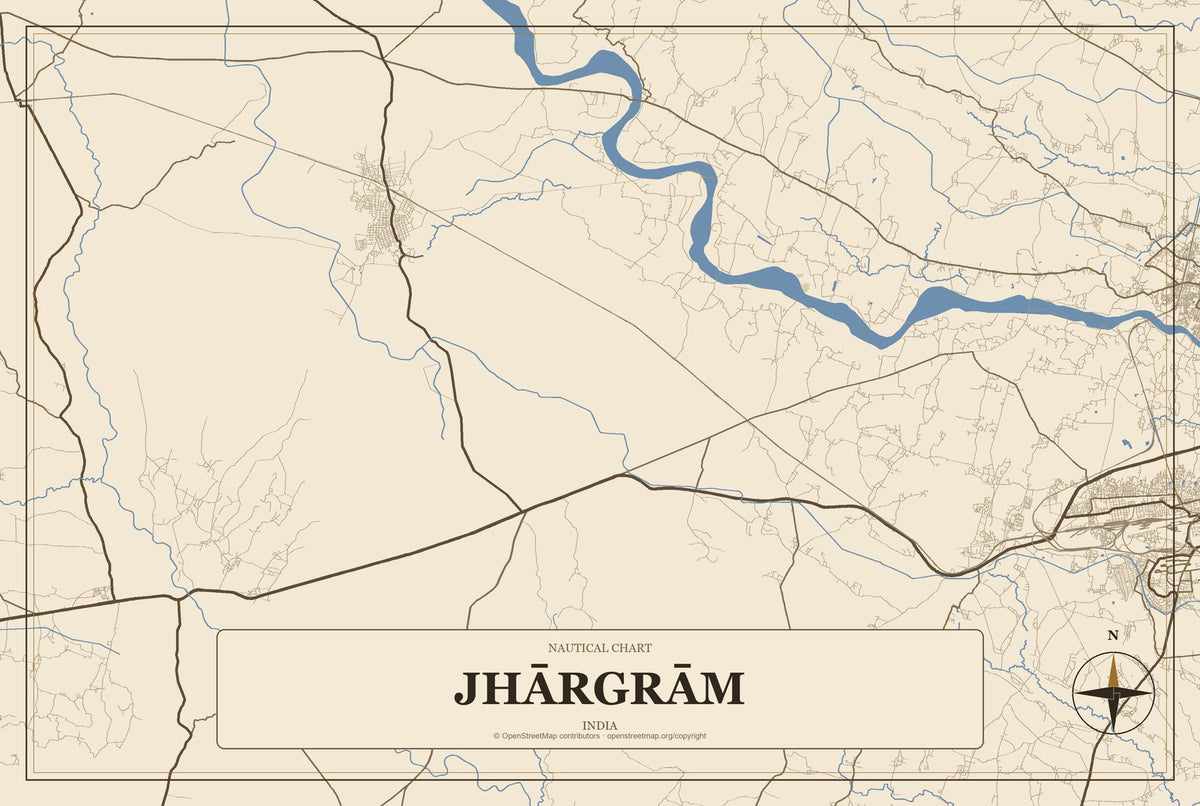 Jhārgrām, India City Map Aluminum Sign in Heritage Nautical style