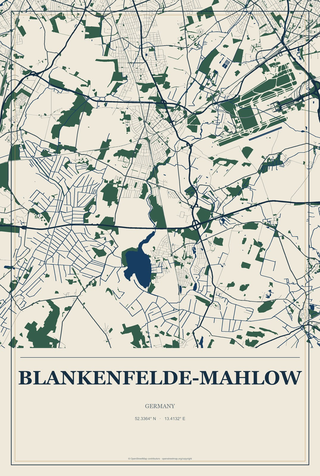Blankenfelde-Mahlow, Germany City Map Aluminum Sign in Coastal Cutout style