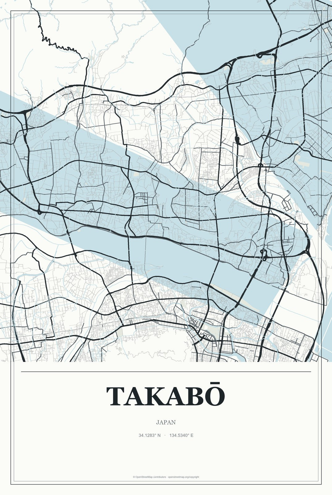 Takabō, Japan City Map Aluminum Sign in Gallery Air style