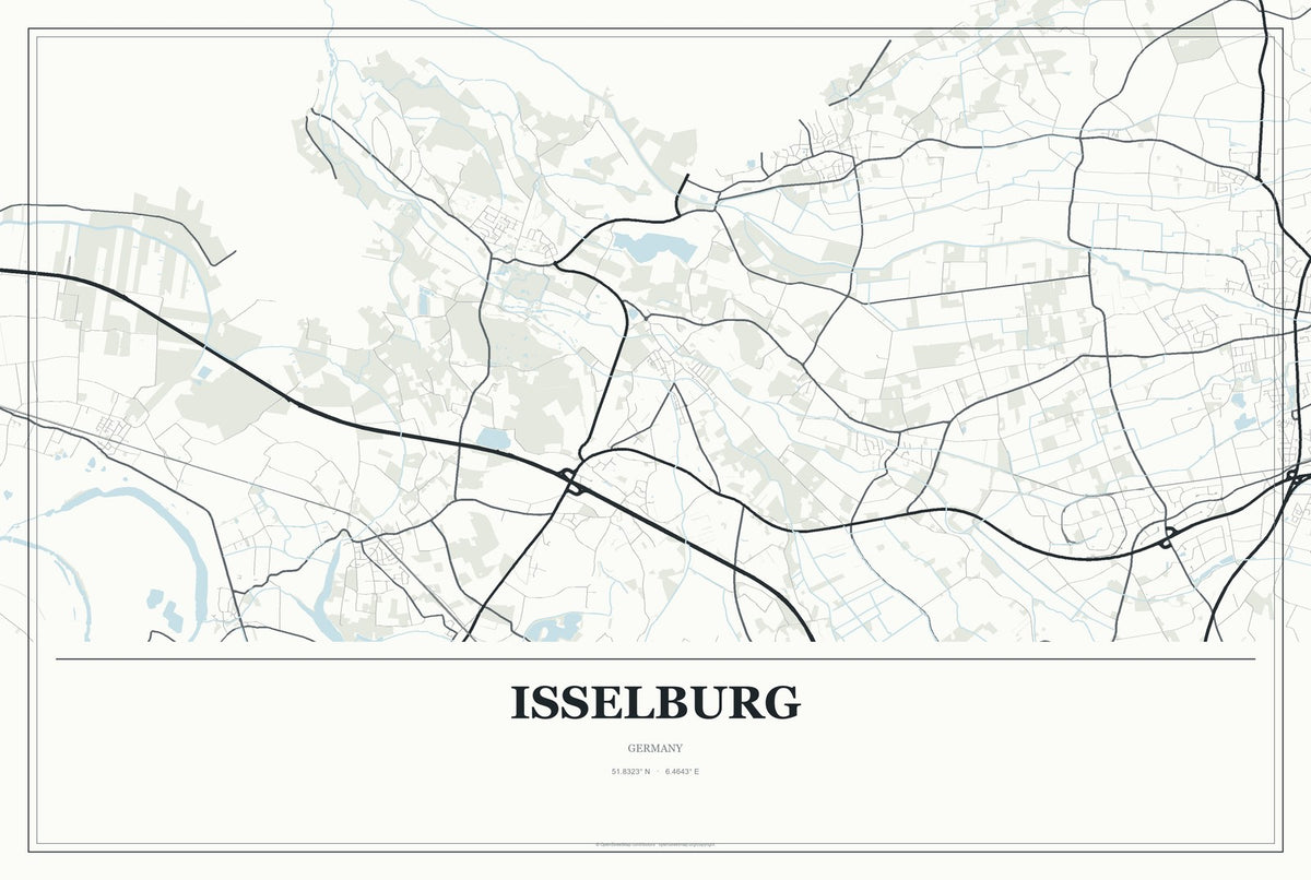 Isselburg, Germany City Map Aluminum Sign in Gallery Air style