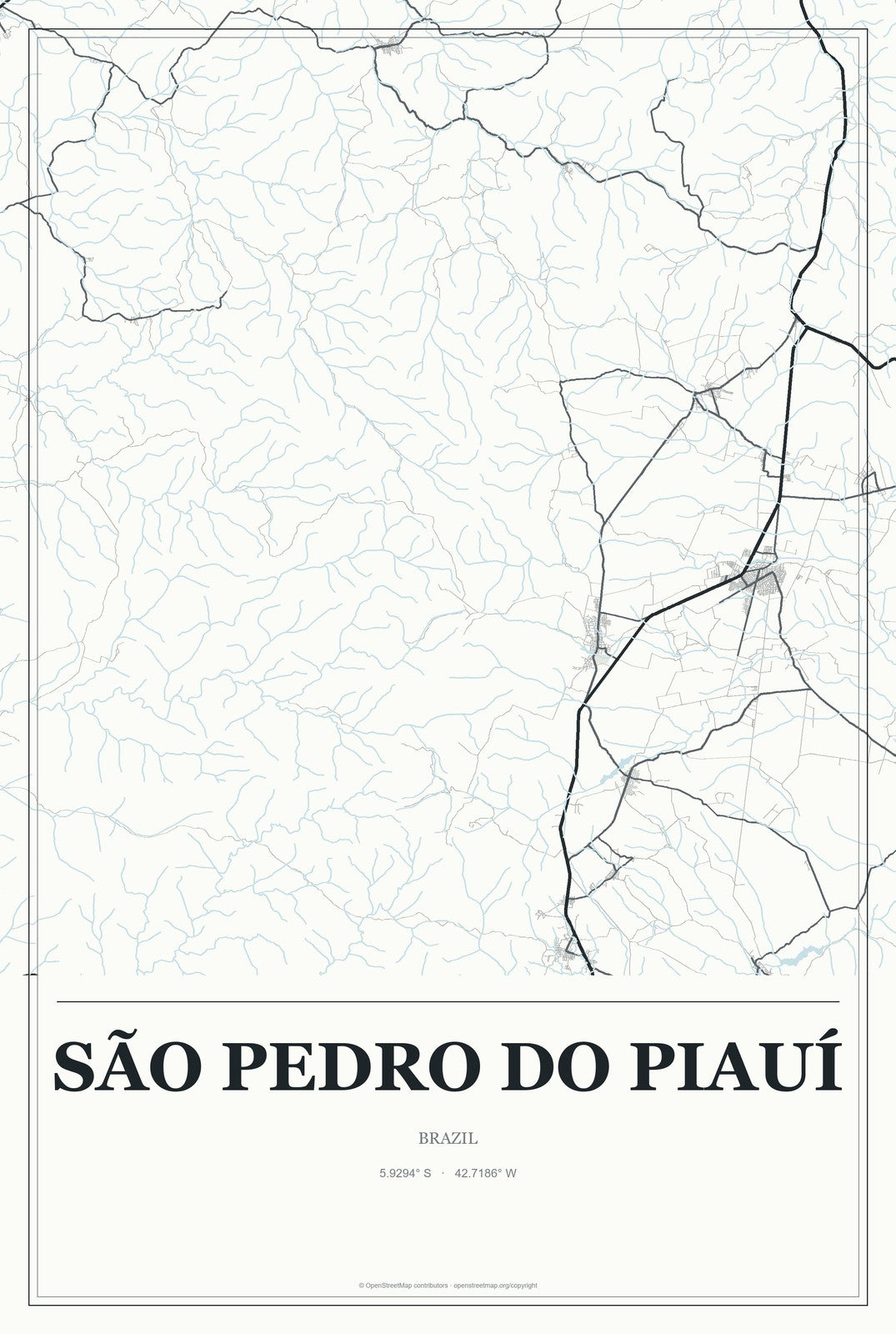 São Pedro do Piauí, Brazil City Map Aluminum Sign in Gallery Air style