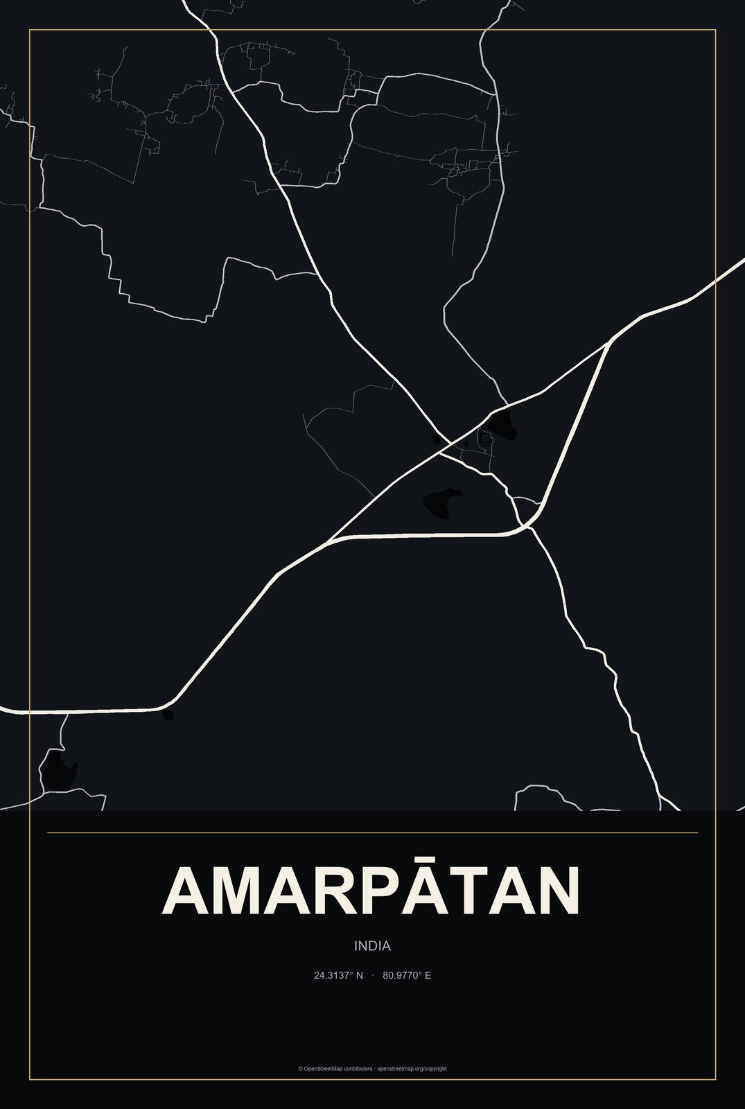Amarpātan, India City Map Aluminum Sign in Metropolitan Noir style