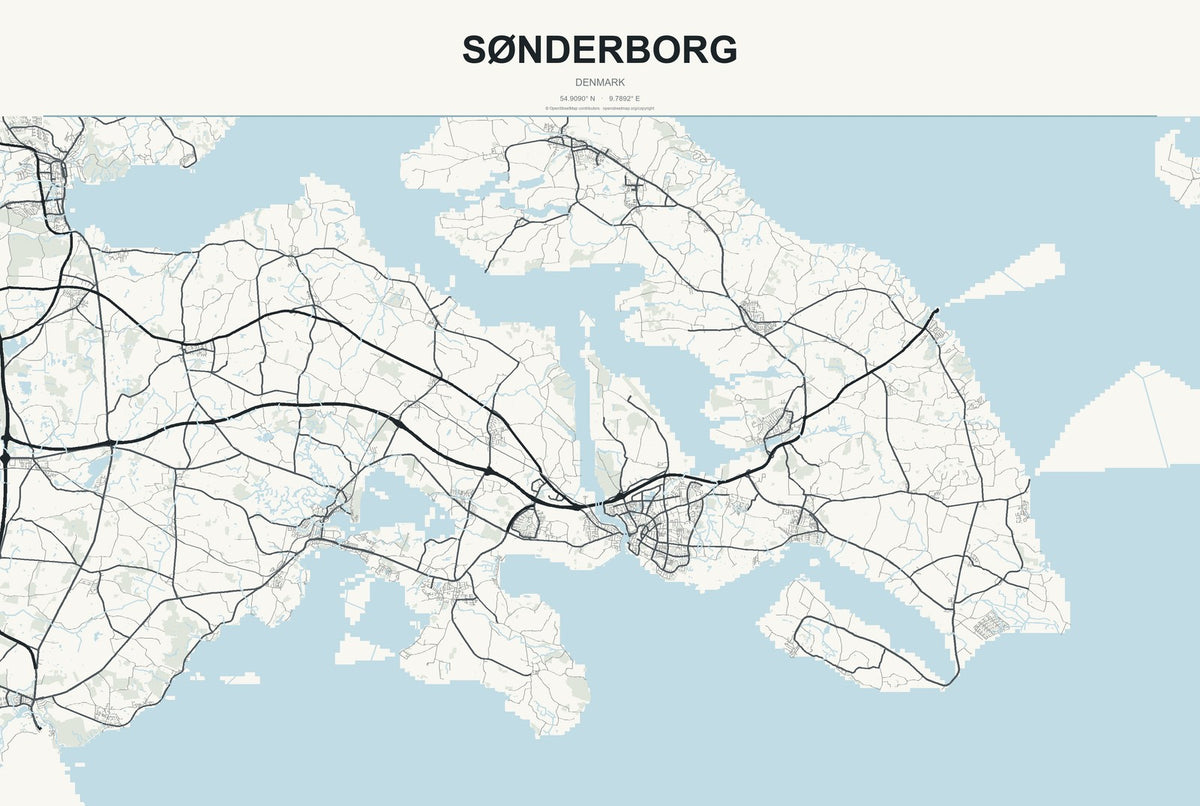 Sønderborg, Denmark City Map Aluminum Sign in Headline Atlas style