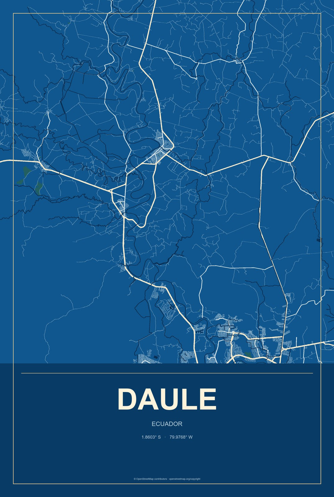 Daule, Ecuador City Map Aluminum Sign in Harbor Cobalt style