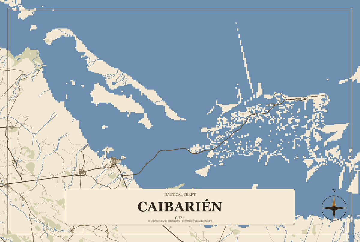 Caibarién, Cuba City Map Aluminum Sign in Heritage Nautical style