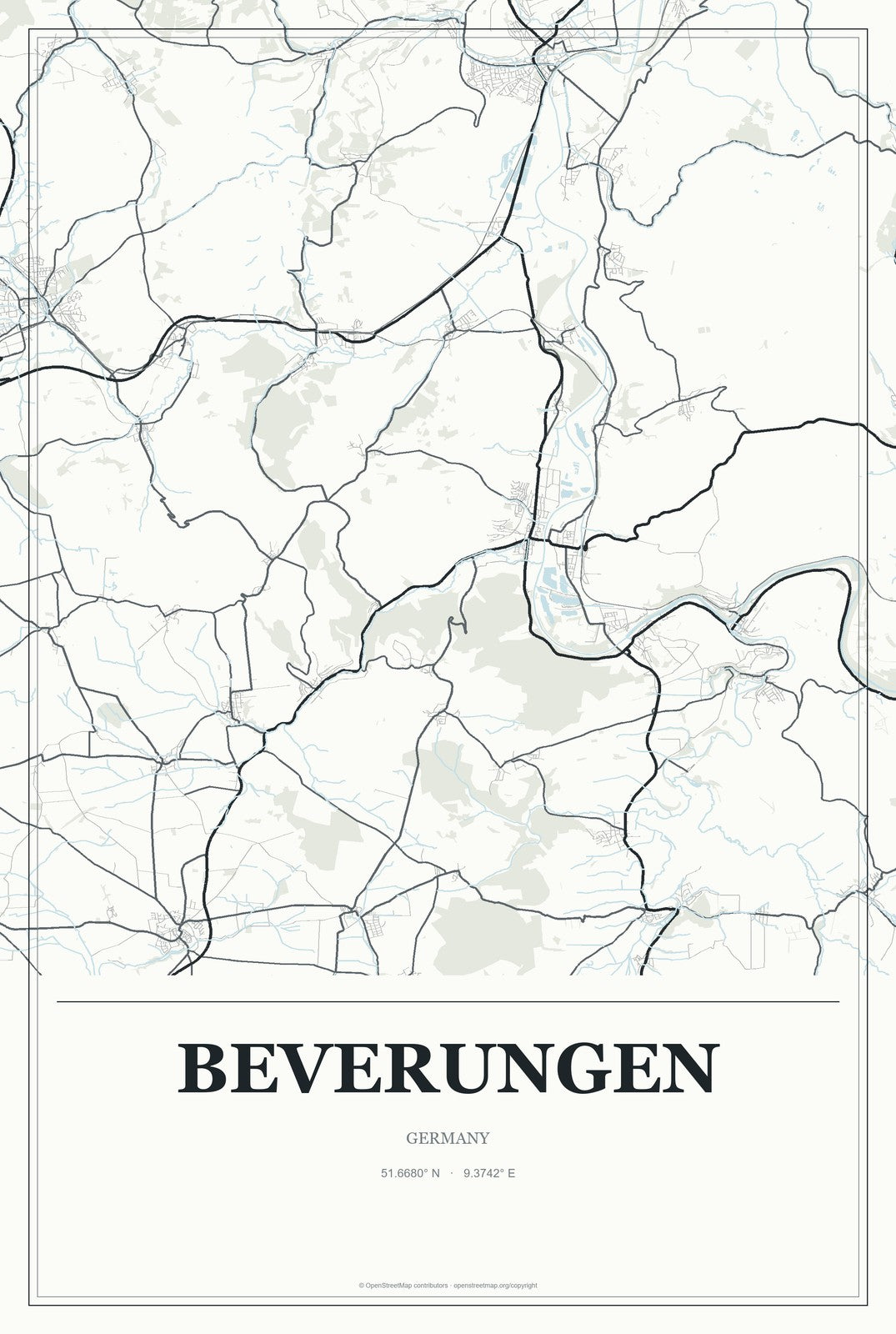 Beverungen, Germany City Map Aluminum Sign in Gallery Air style