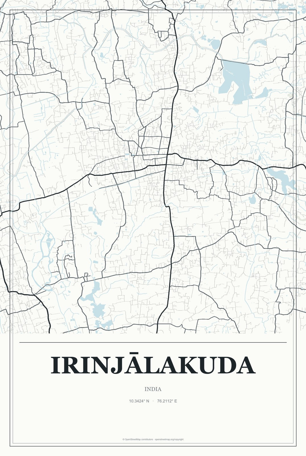 Irinjālakuda, India City Map Aluminum Sign in Gallery Air style
