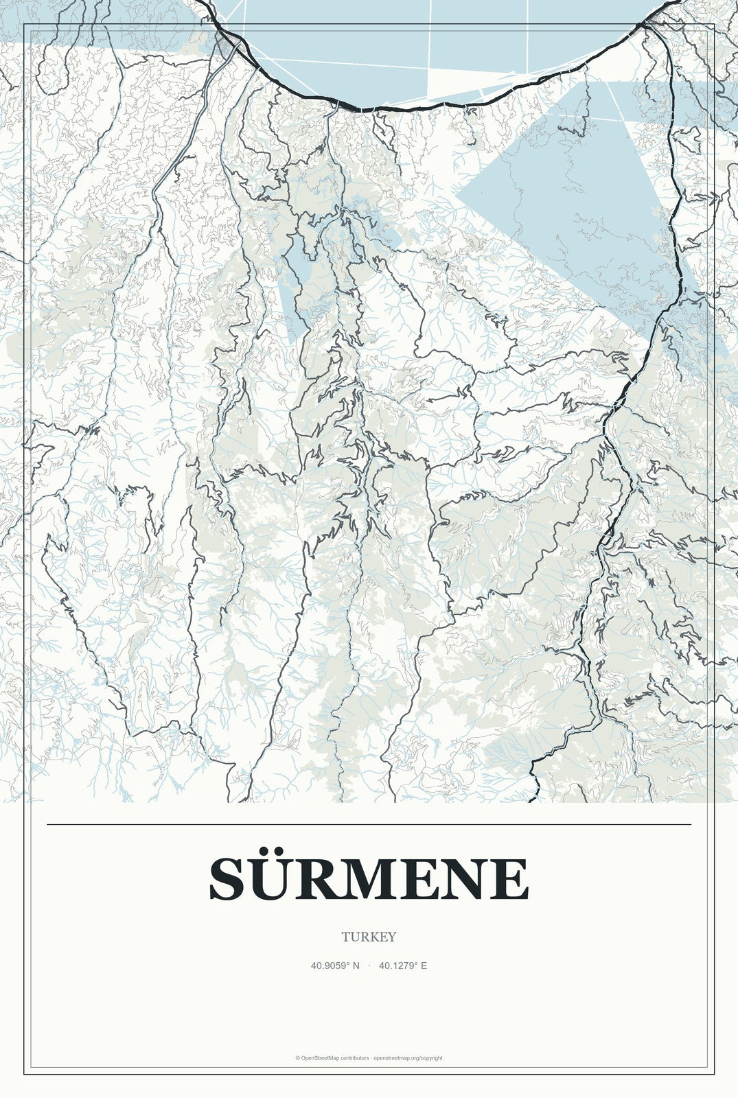 Sürmene, Turkey City Map Aluminum Sign in Gallery Air style