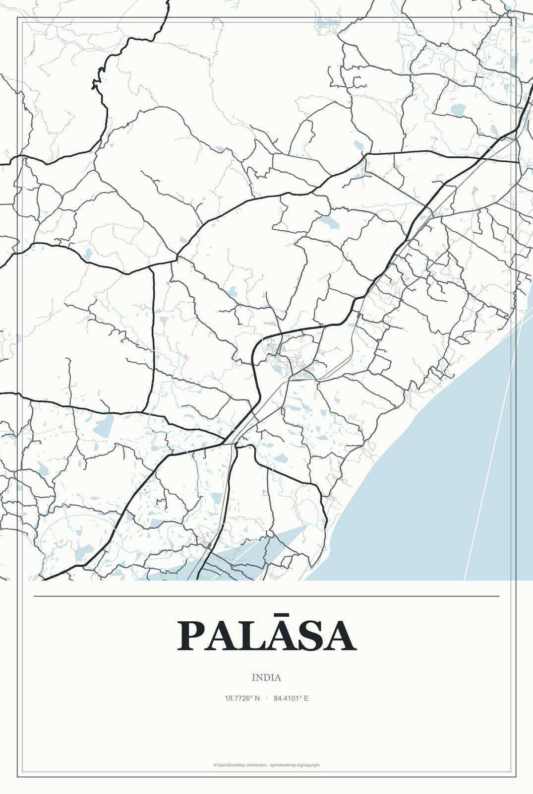 Palāsa, India City Map Aluminum Sign in Gallery Air style