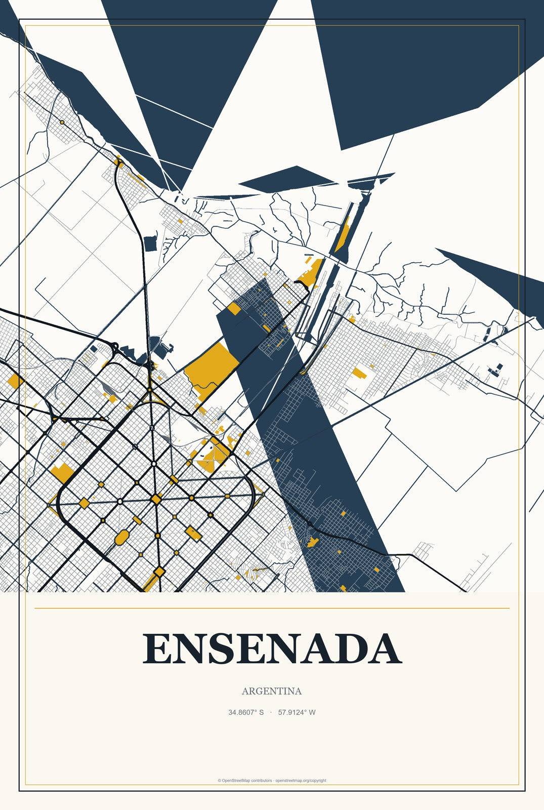 Ensenada, Argentina City Map Aluminum Sign in Citrine Modern style