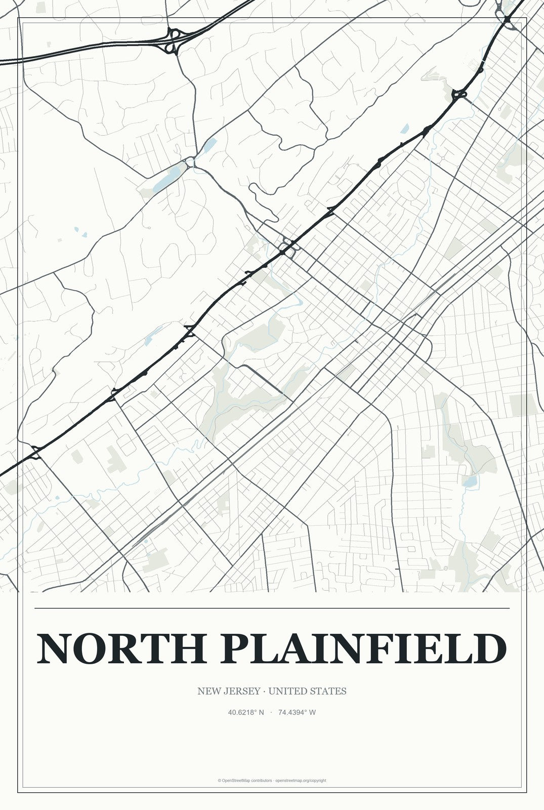 North Plainfield, New Jersey City Map Aluminum Sign in Gallery Air style