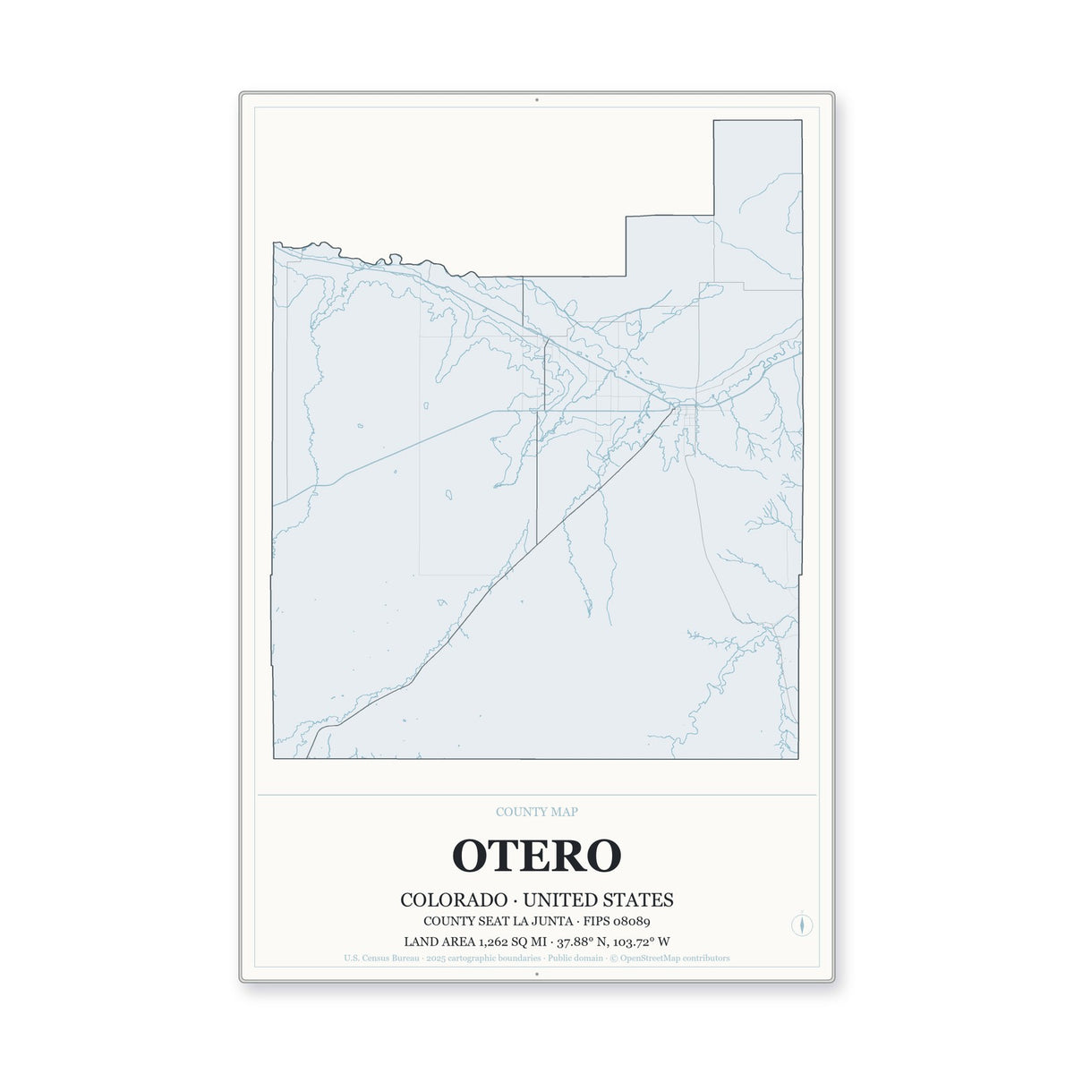 Otero County, Colorado Map Aluminum Sign in Gallery Air style