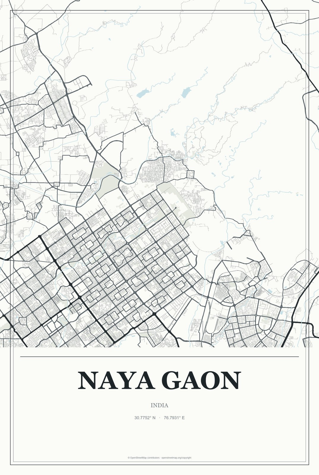 Naya Gaon, India City Map Aluminum Sign in Gallery Air style