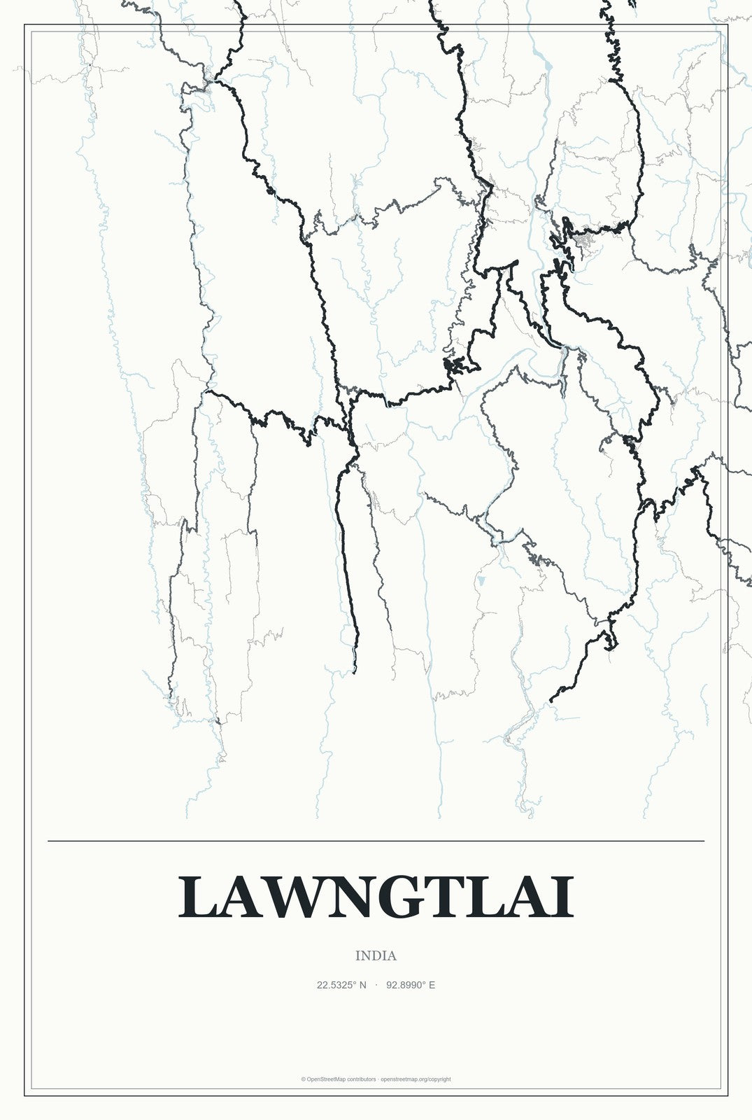 Lawngtlai, India City Map Aluminum Sign in Gallery Air style
