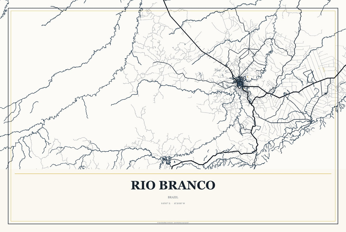 Rio Branco, Brazil City Map Aluminum Sign in Citrine Modern style