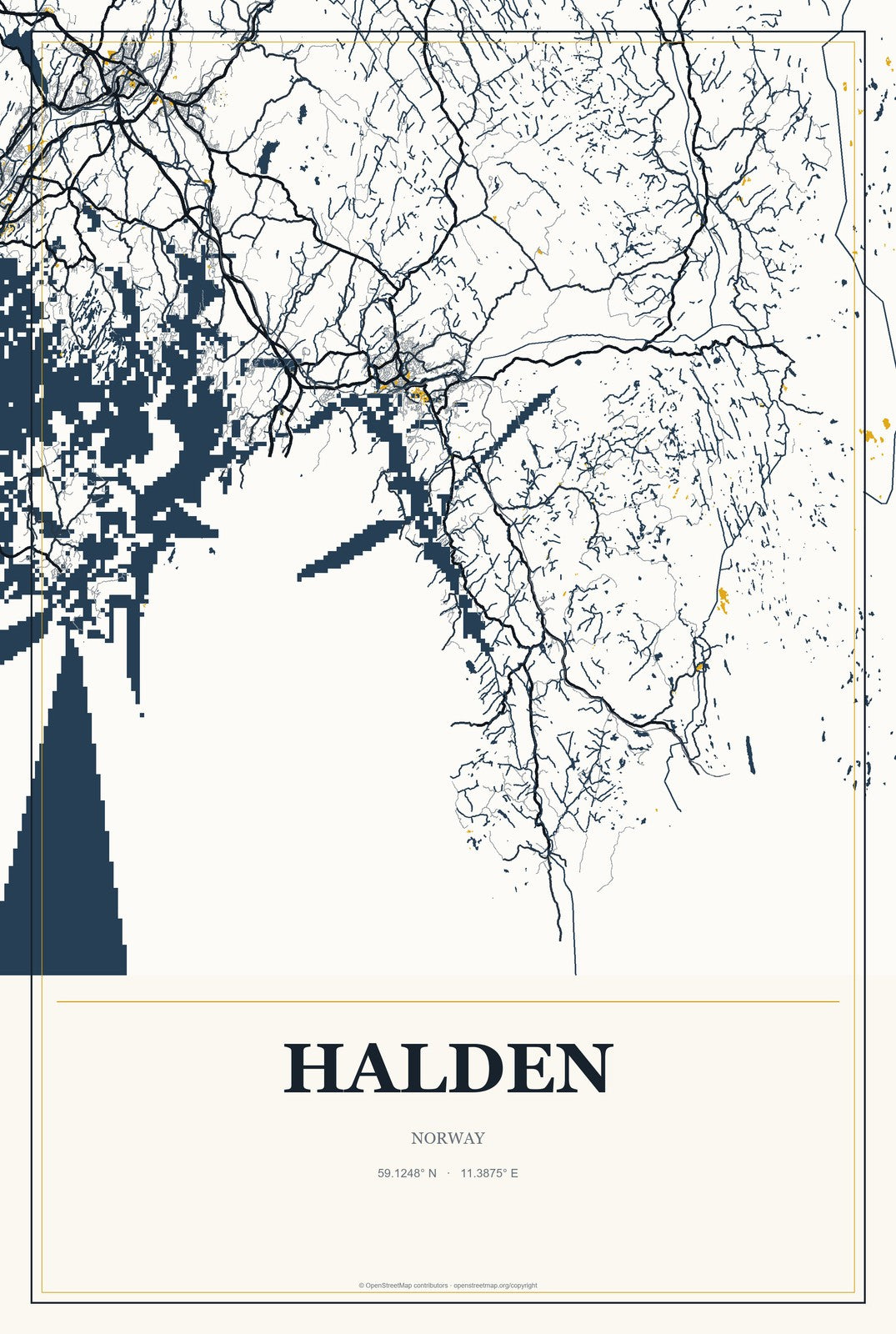 Halden, Norway City Map Aluminum Sign in Citrine Modern style