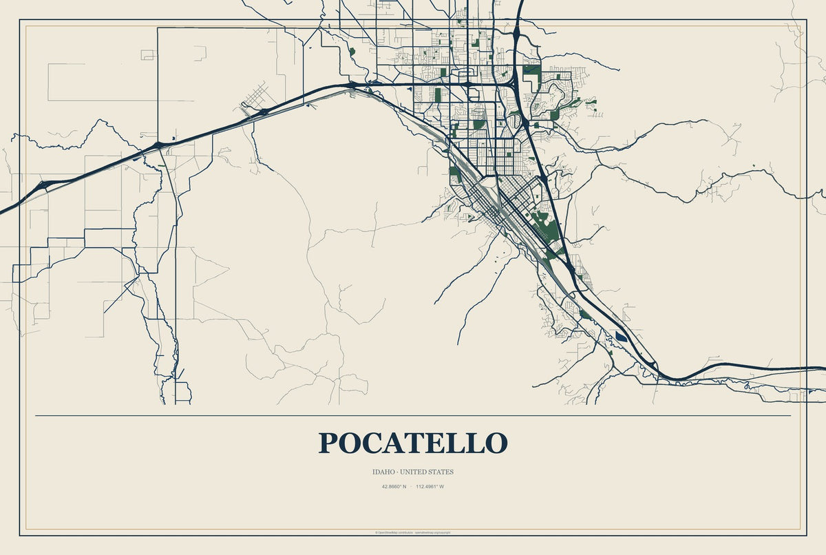 Pocatello, Idaho City Map Aluminum Sign in Coastal Cutout style