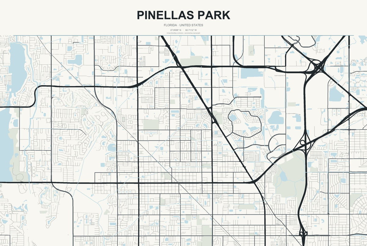 Pinellas Park, Florida City Map Aluminum Sign in Headline Atlas style