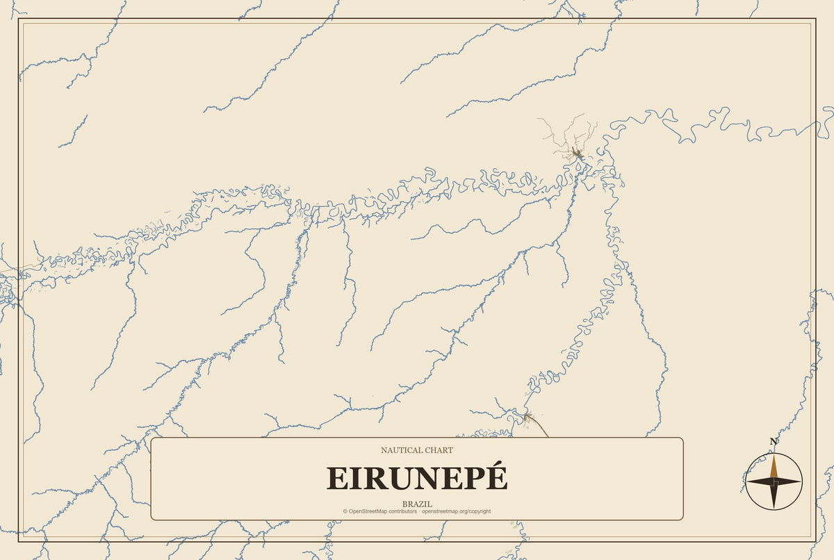 Eirunepé, Brazil City Map Aluminum Sign in Heritage Nautical style