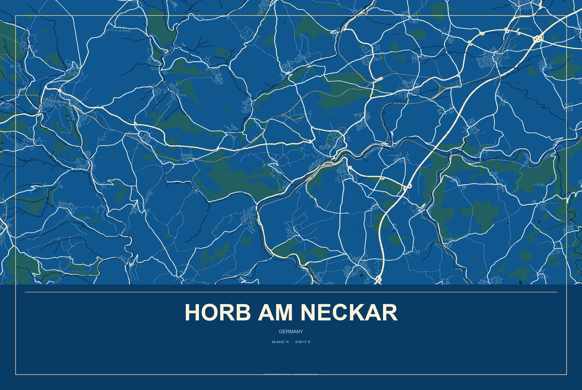 Horb am Neckar, Germany City Map Aluminum Sign in Harbor Cobalt style