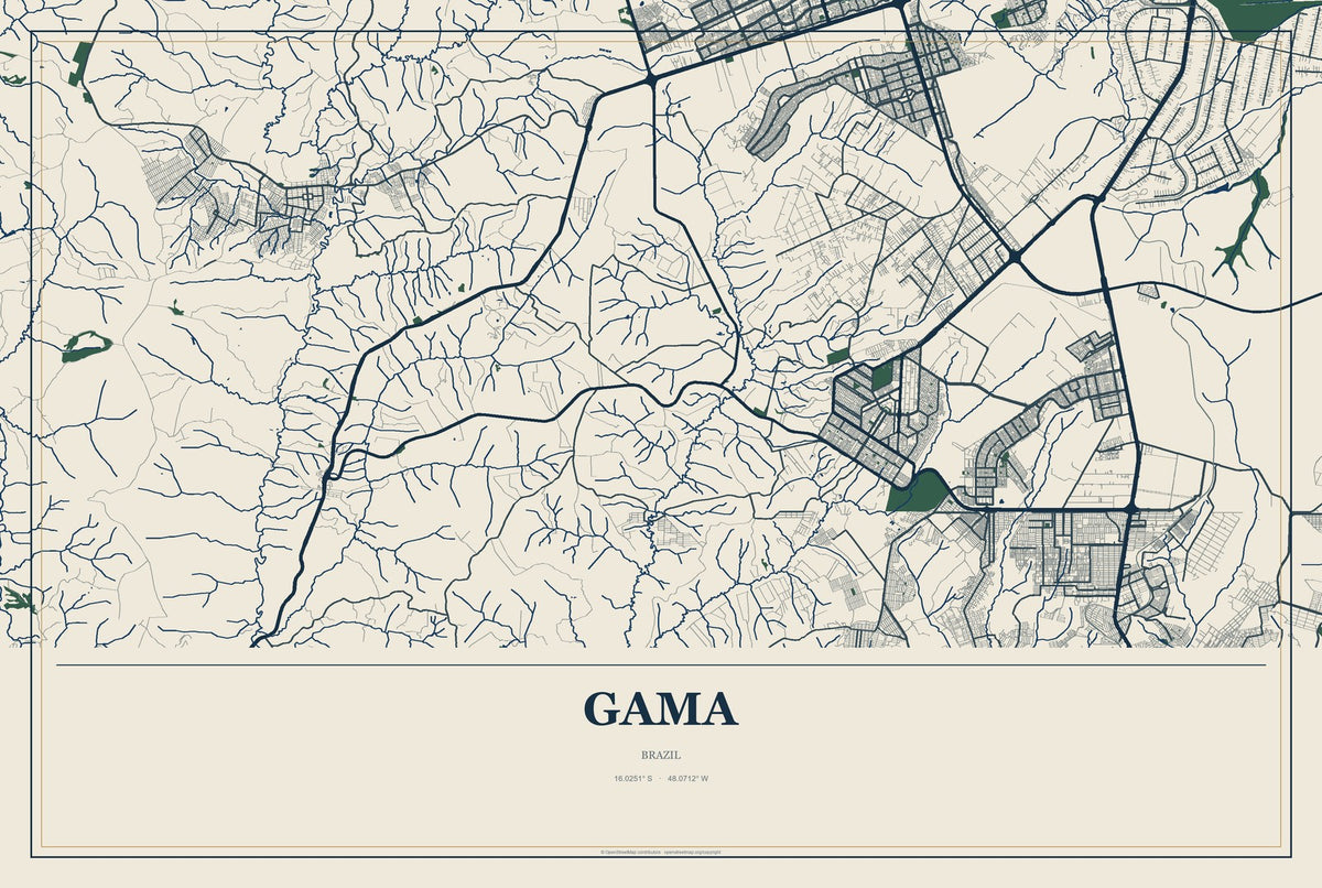 Gama, Brazil City Map Aluminum Sign in Coastal Cutout style